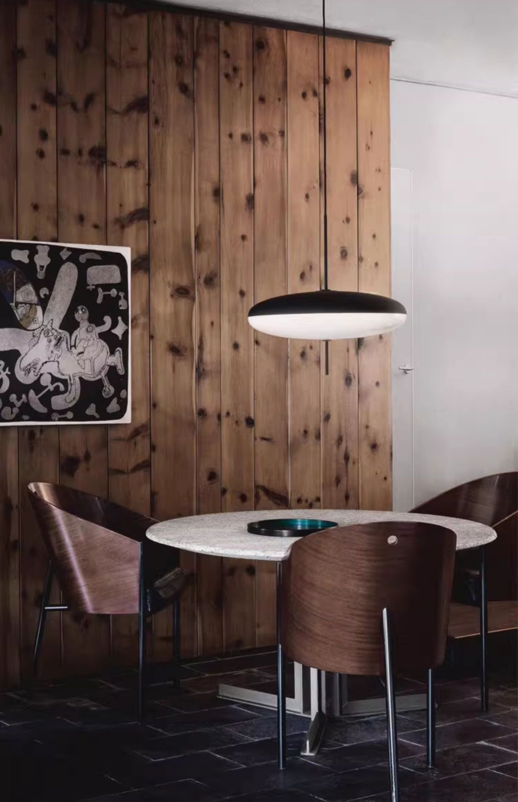 Opal Disc Pendant Light, Opalescent Shade, Black or White, E26/E27