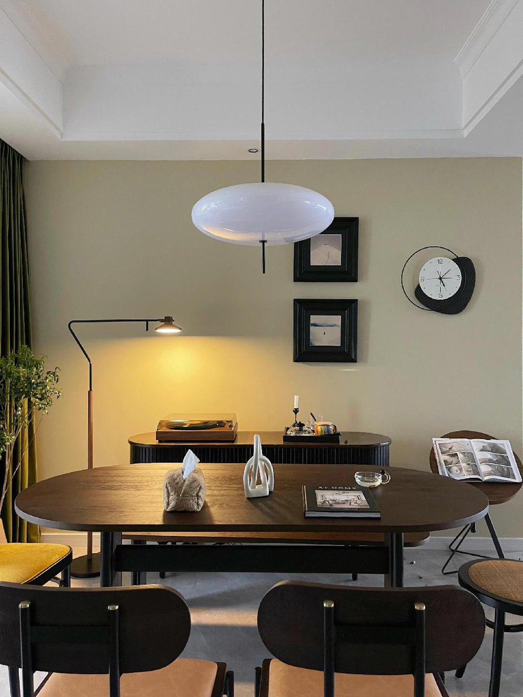 Opal Disc Pendant Light, Opalescent Shade, Black or White, E26/E27