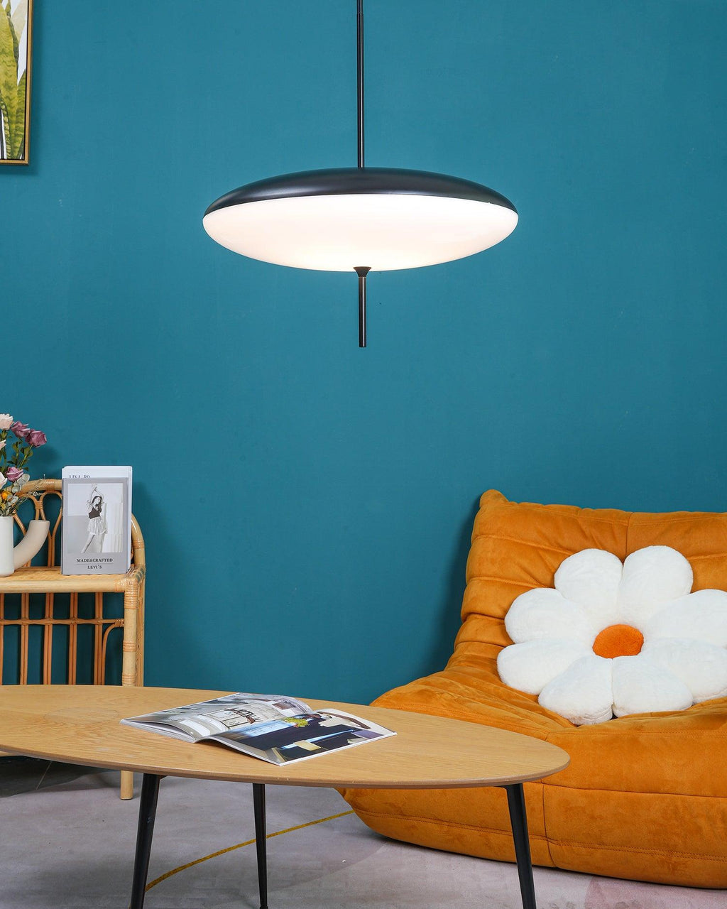 Opal Disc Pendant Light, Opalescent Shade, Black or White, E26/E27