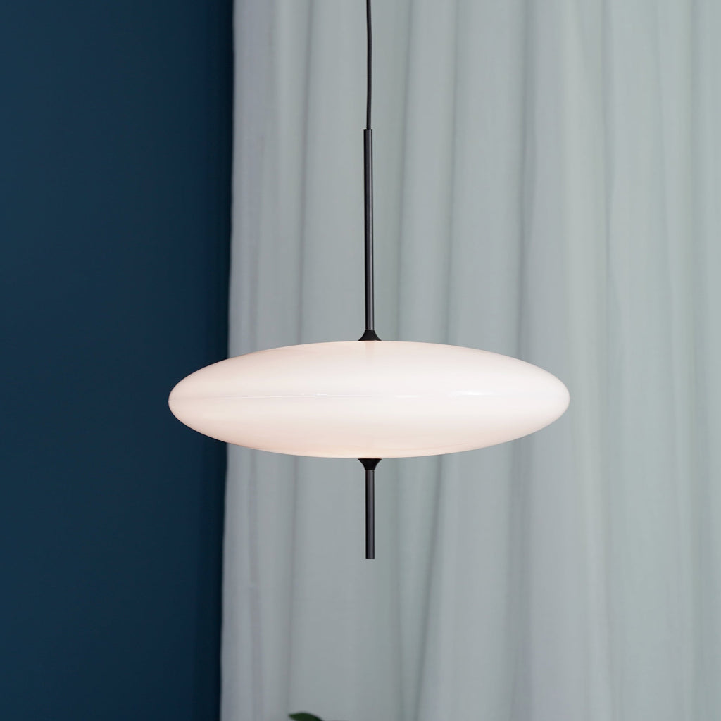 Opal Disc Pendant Light, Opalescent Shade, Black or White, E26/E27