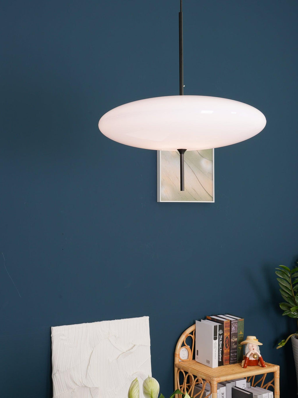 Opal Disc Pendant Light, Opalescent Shade, Black or White, E26/E27