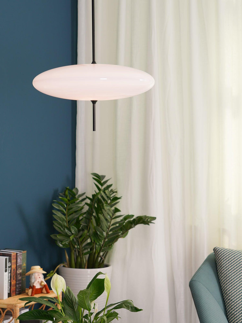 Opal Disc Pendant Light, Opalescent Shade, Black or White, E26/E27