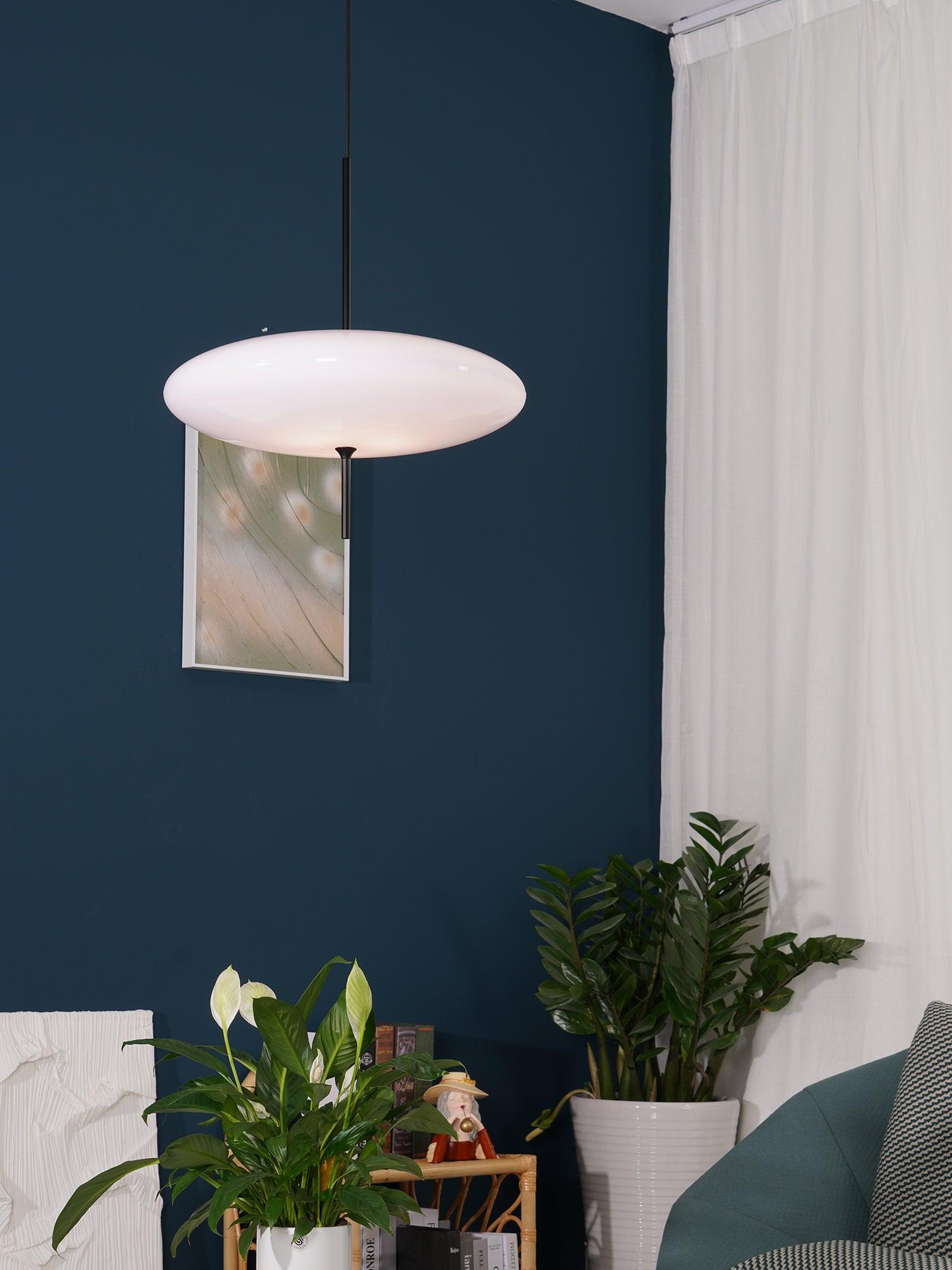Opal Disc Pendant Light, Opalescent Shade, Black or White, E26/E27