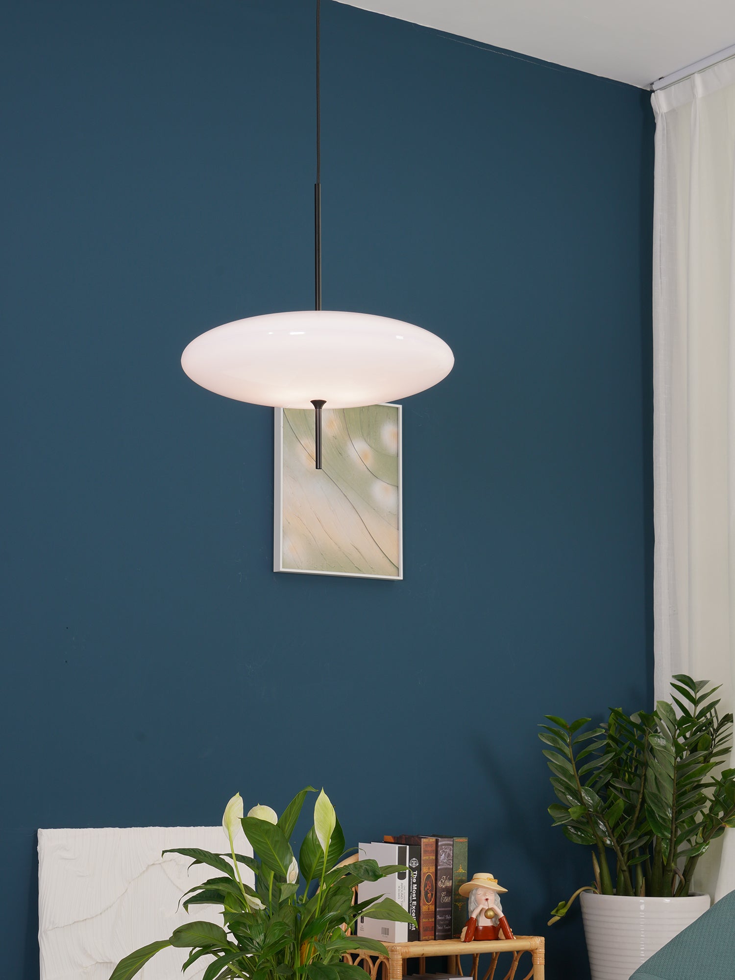 Opal Disc Pendant Light, Opalescent Shade, Black or White, E26/E27