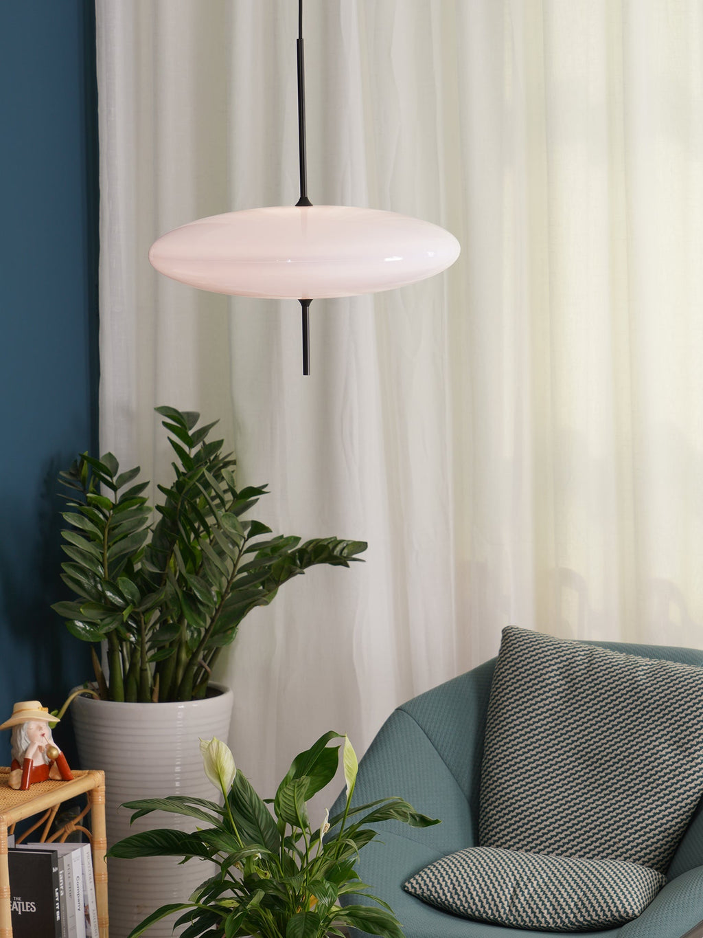 Opal Disc Pendant Light, Opalescent Shade, Black or White, E26/E27