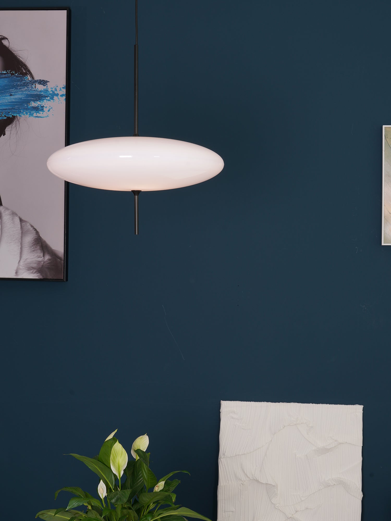 Opal Disc Pendant Light, Opalescent Shade, Black or White, E26/E27