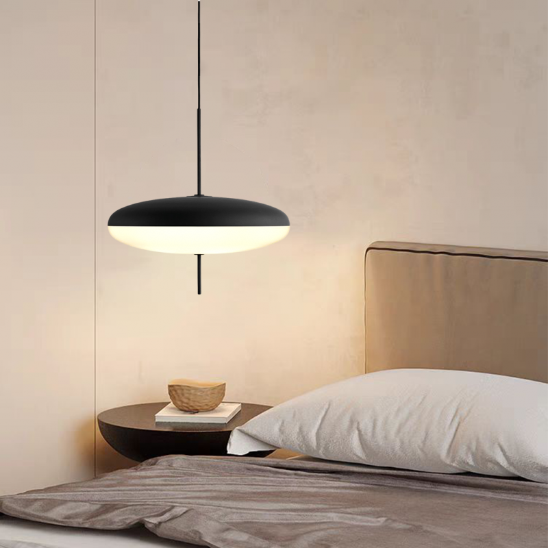 Opal Disc Pendant Light, Opalescent Shade, Black or White, E26/E27