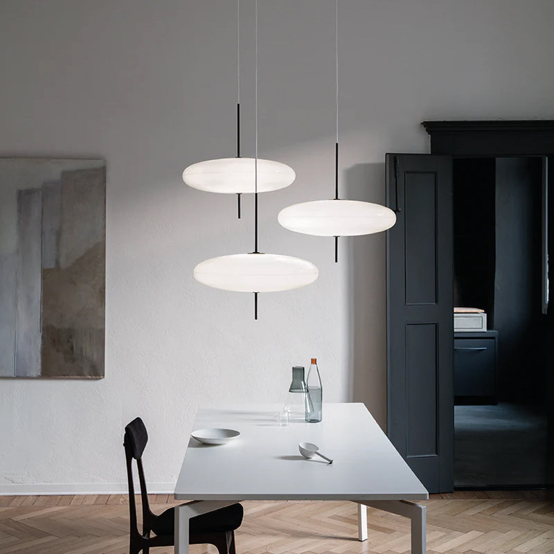 Opal Disc Pendant Light, Opalescent Shade, Black or White, E26/E27