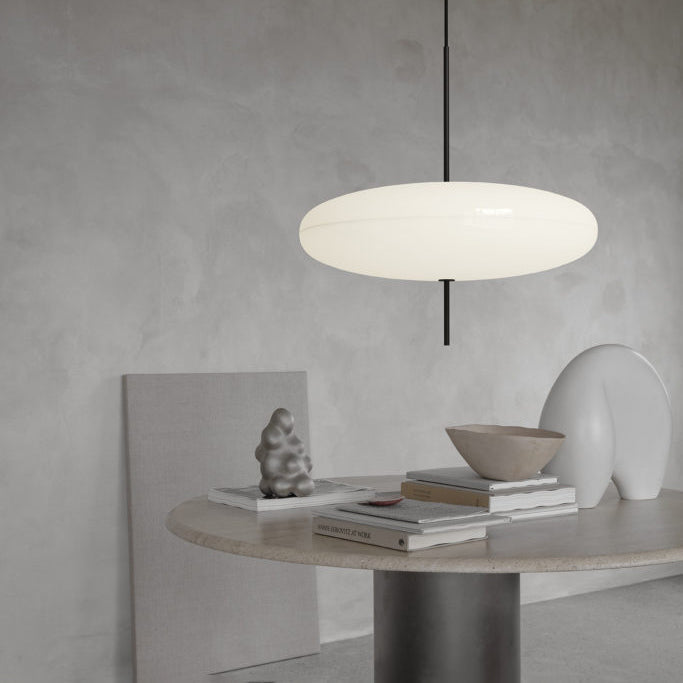 Opal Disc Pendant Light, Opalescent Shade, Black or White, E26/E27