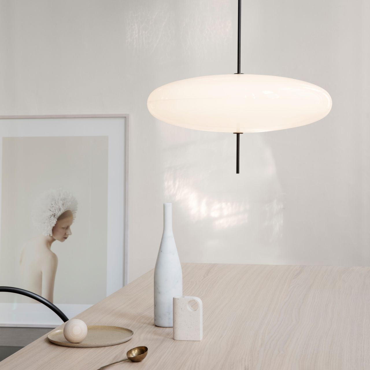 Opal Disc Pendant Light, Opalescent Shade, Black or White, E26/E27