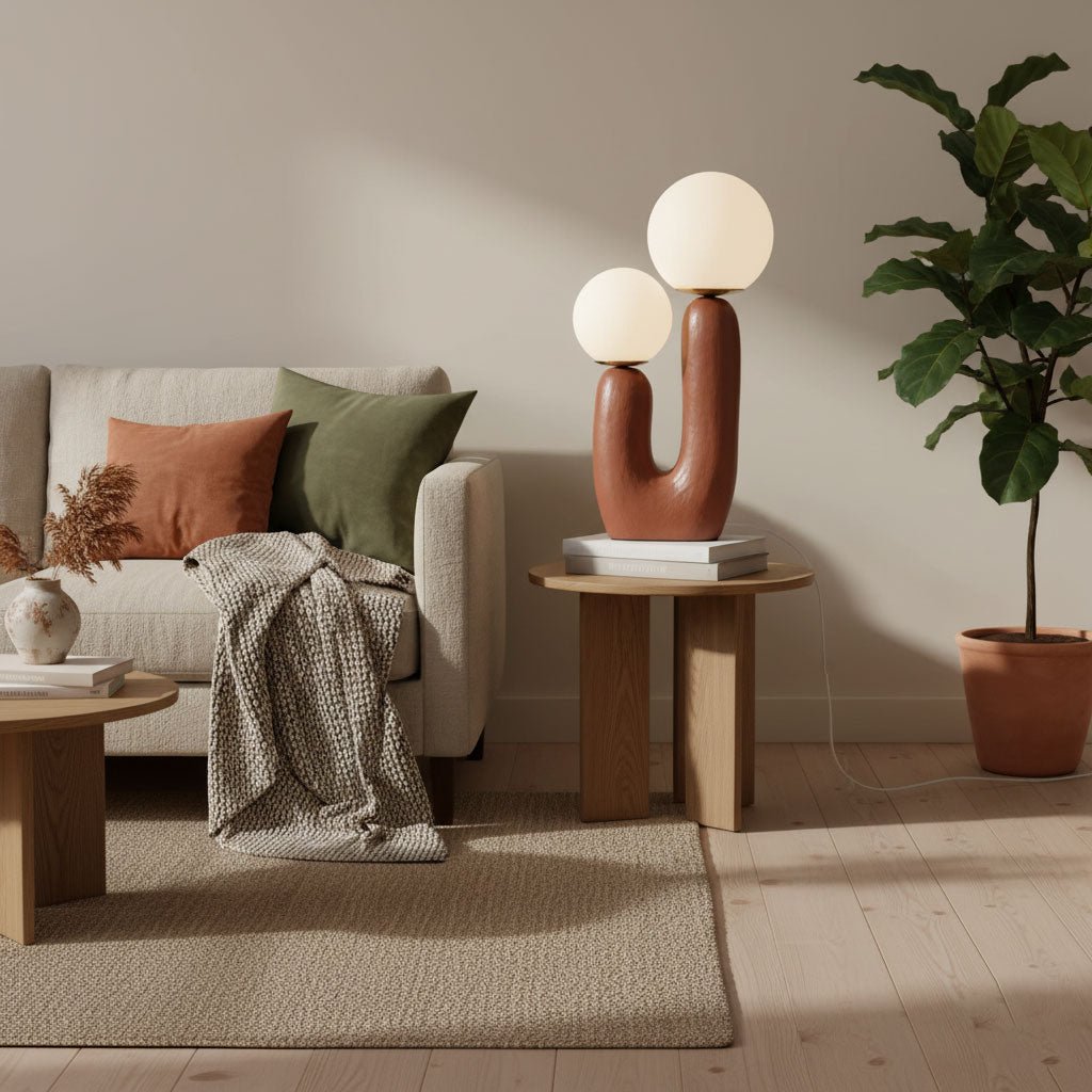 Oo Table Lamp, White Glass Globe Shade, Ceramic Body, G9, Plug-In