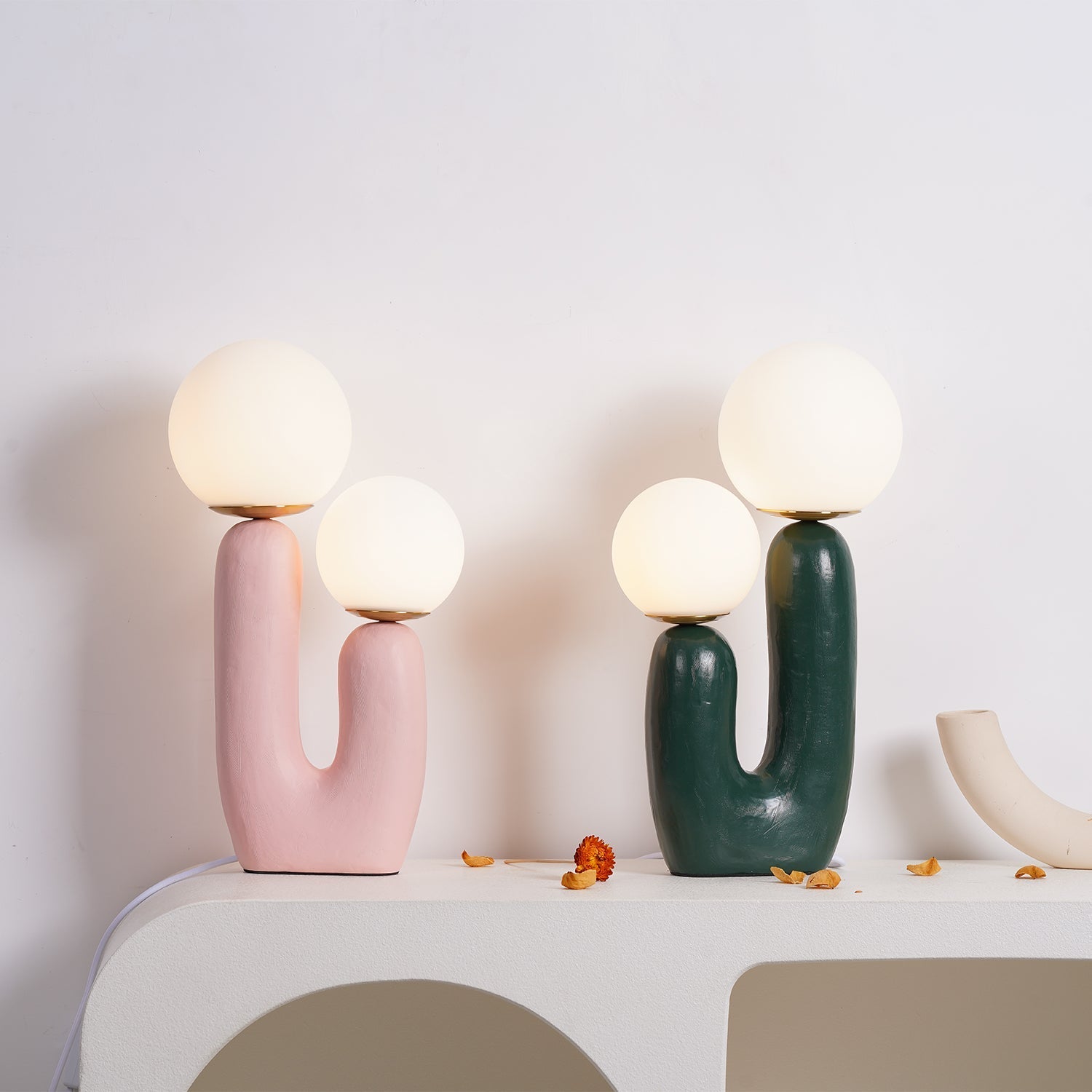 Oo Table Lamp, White Glass Globe Shade, Ceramic Body, G9, Plug-In