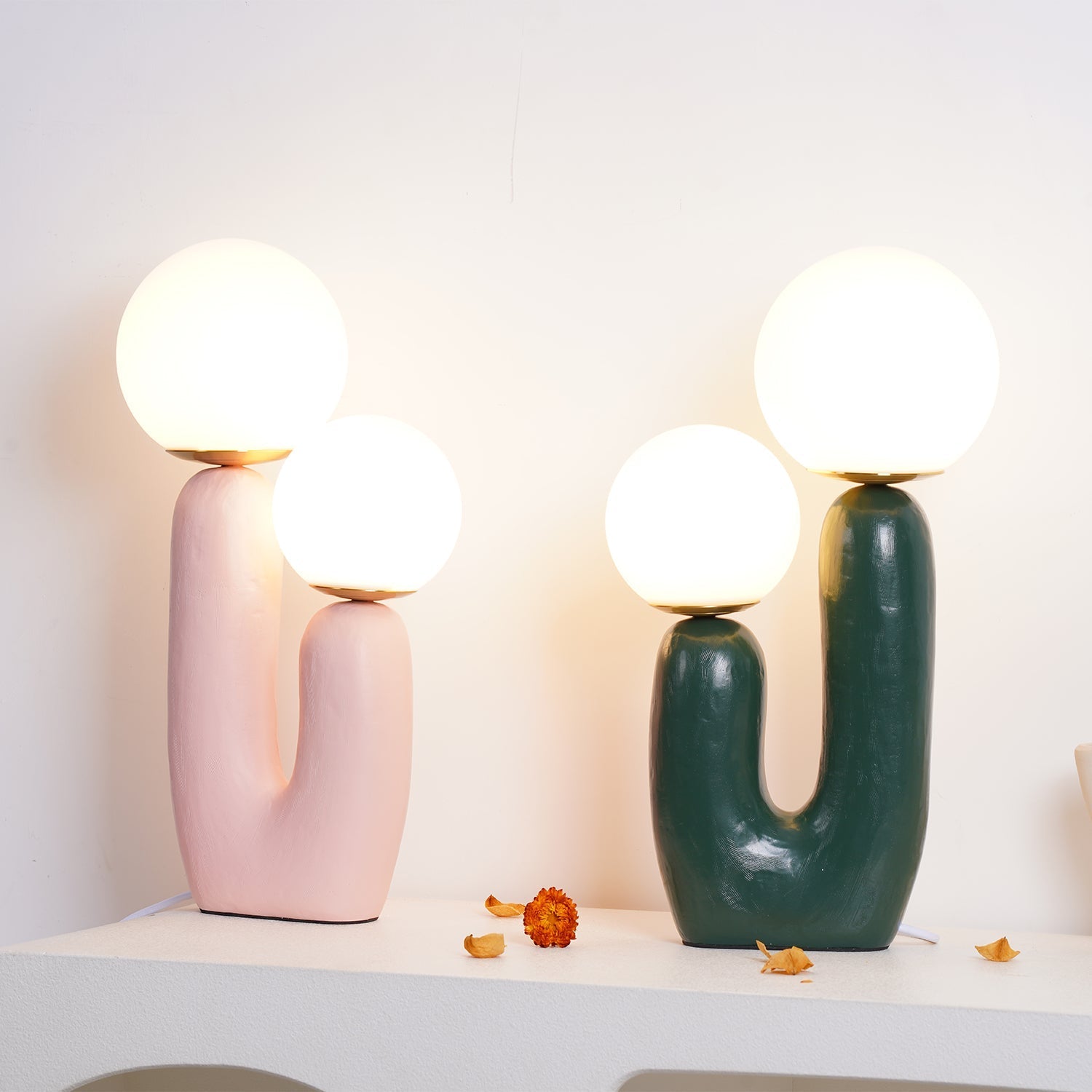 Oo Table Lamp, White Glass Globe Shade, Ceramic Body, G9, Plug-In