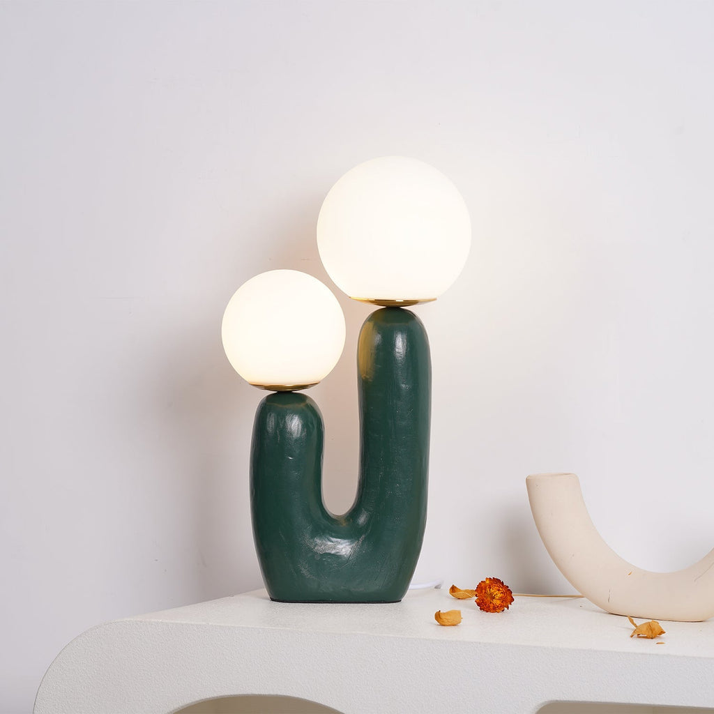 Oo Table Lamp, White Glass Globe Shade, Ceramic Body, G9, Plug-In