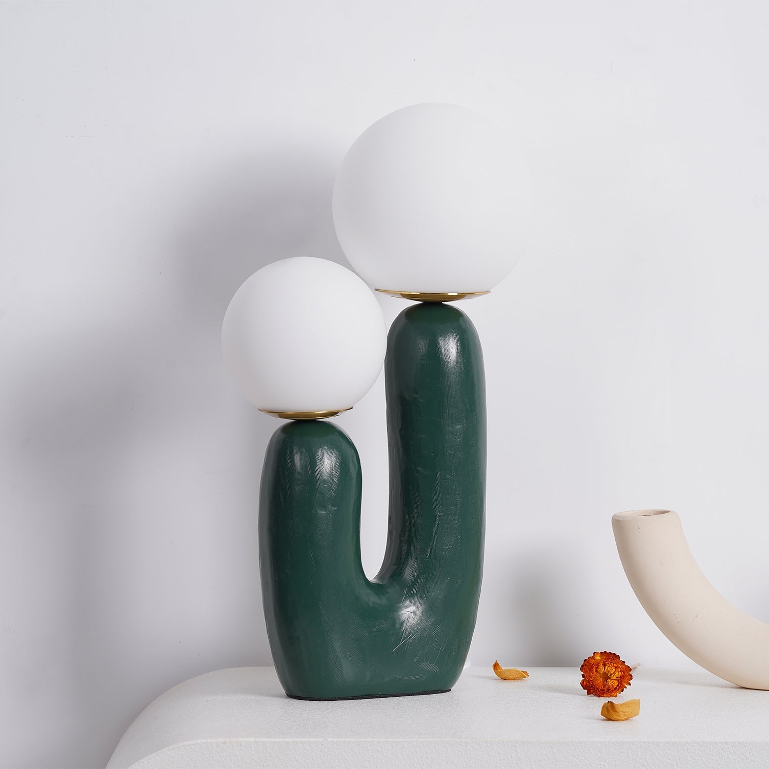 Oo Table Lamp, White Glass Globe Shade, Ceramic Body, G9, Plug-In