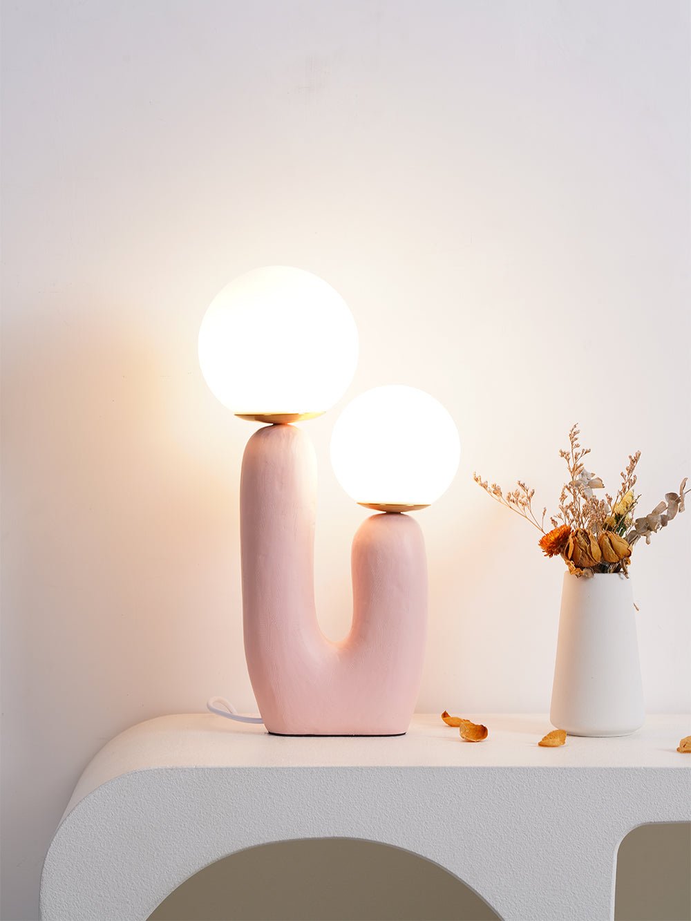 Oo Table Lamp, White Glass Globe Shade, Ceramic Body, G9, Plug-In