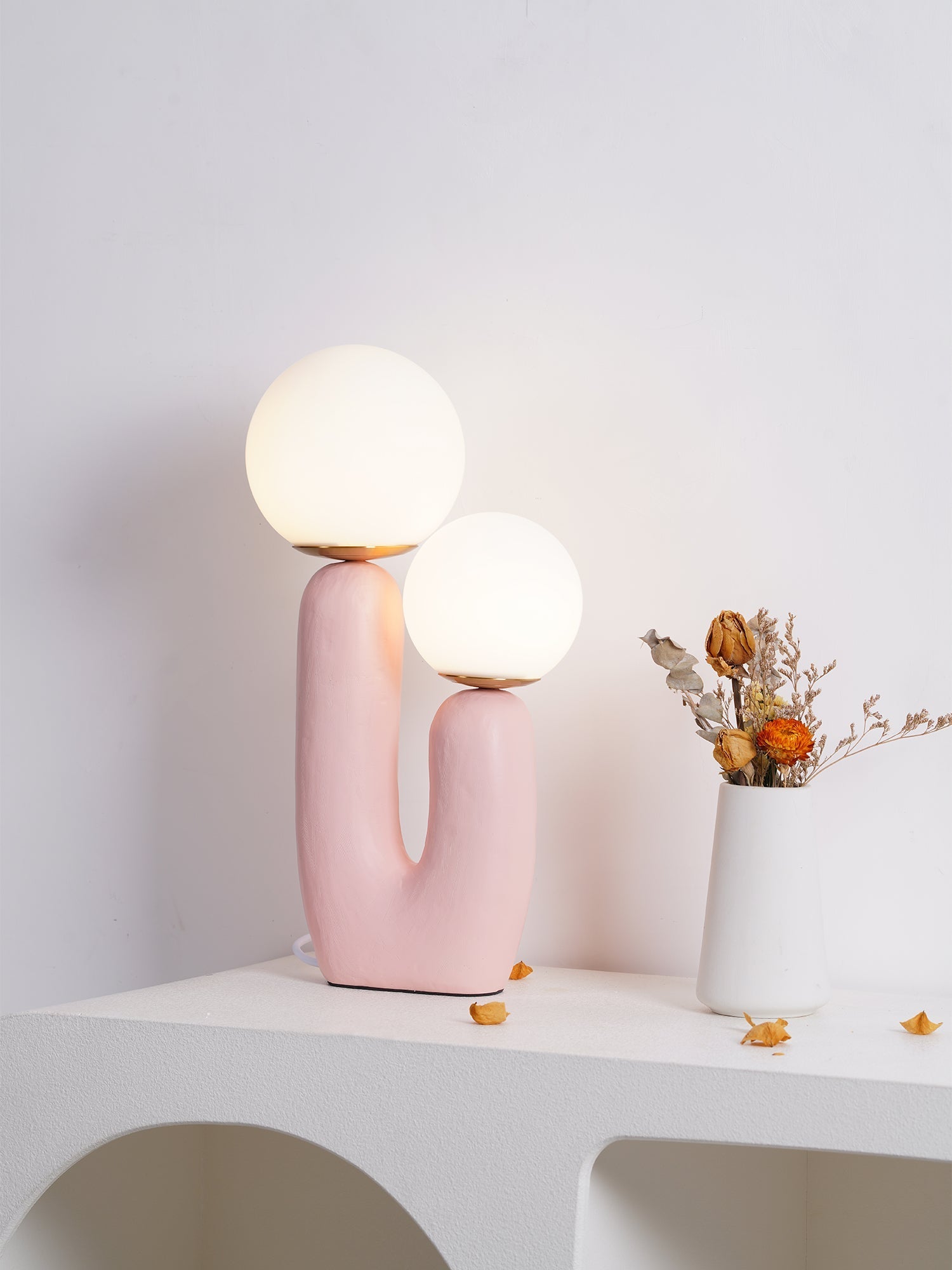 Oo Table Lamp, White Glass Globe Shade, Ceramic Body, G9, Plug-In