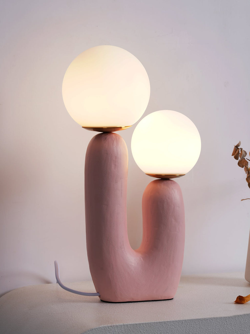 Oo Table Lamp, White Glass Globe Shade, Ceramic Body, G9, Plug-In