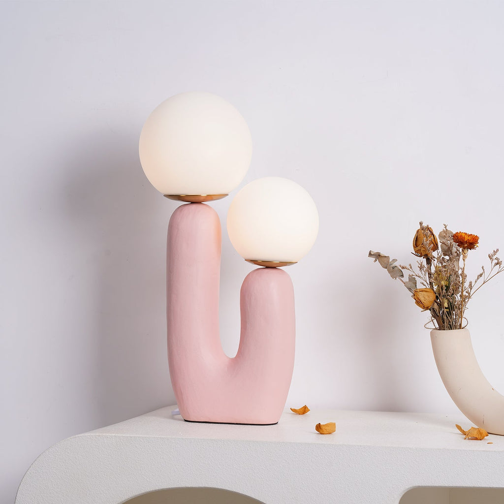 Oo Table Lamp, White Glass Globe Shade, Ceramic Body, G9, Plug-In