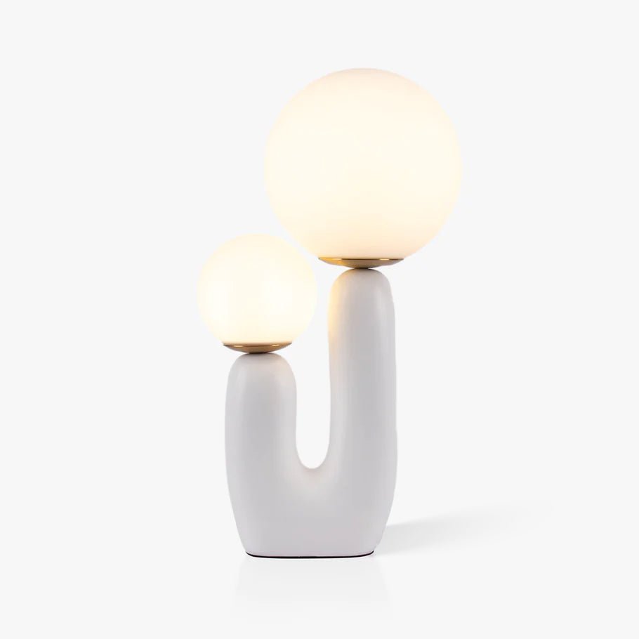 Oo Table Lamp, White Glass Globe Shade, Ceramic Body, G9, Plug-In