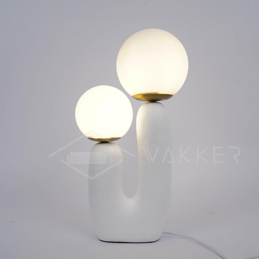 Oo Table Lamp, White Glass Globe Shade, Ceramic Body, G9, Plug-In