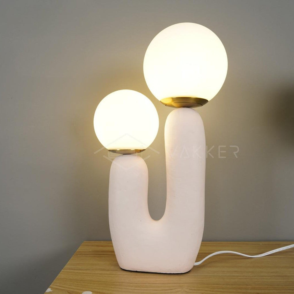 Oo Table Lamp, White Glass Globe Shade, Ceramic Body, G9, Plug-In
