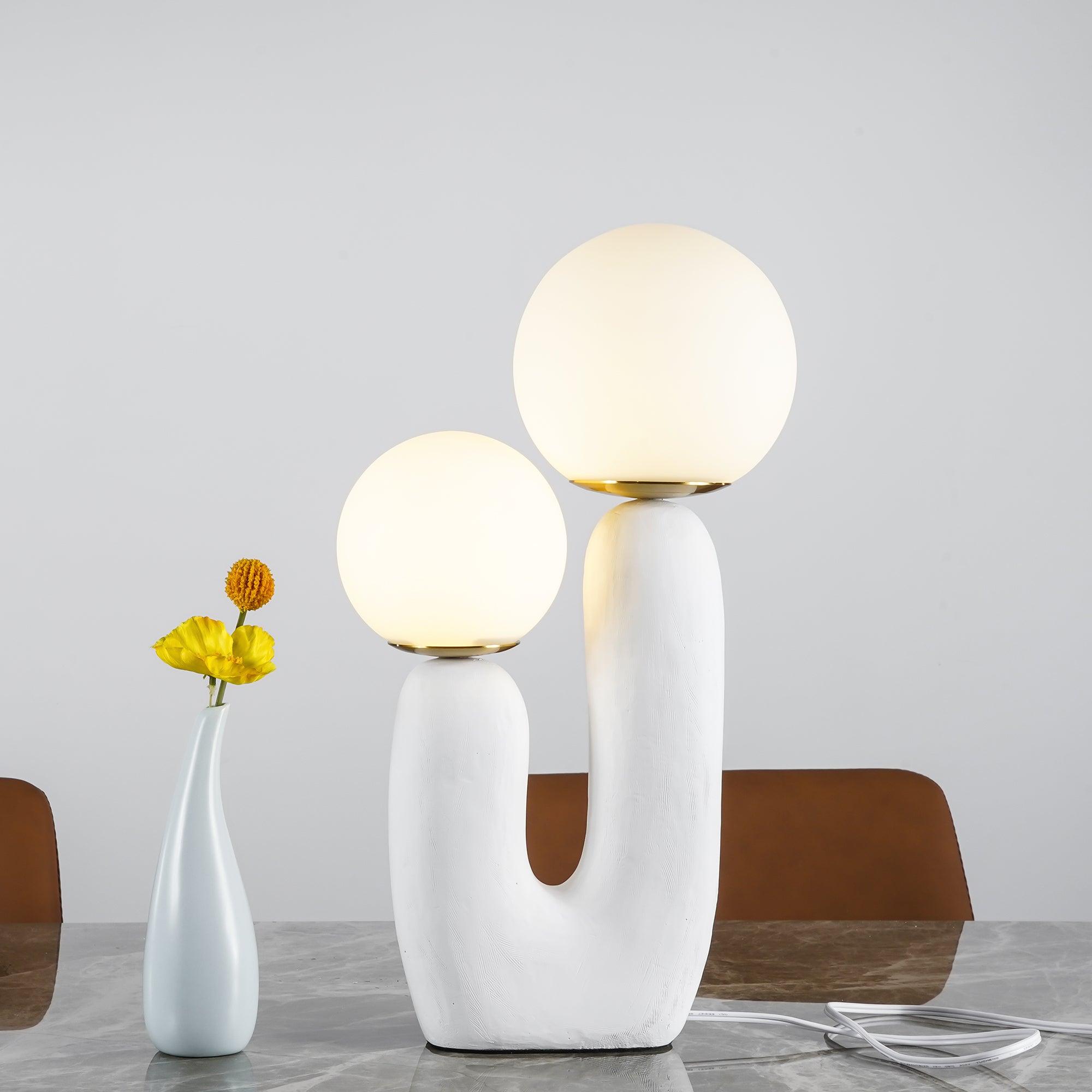 Oo Table Lamp, White Glass Globe Shade, Ceramic Body, G9, Plug-In