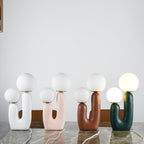 Oo Table Lamp, White Glass Globe Shade, Ceramic Body, G9, Plug-In