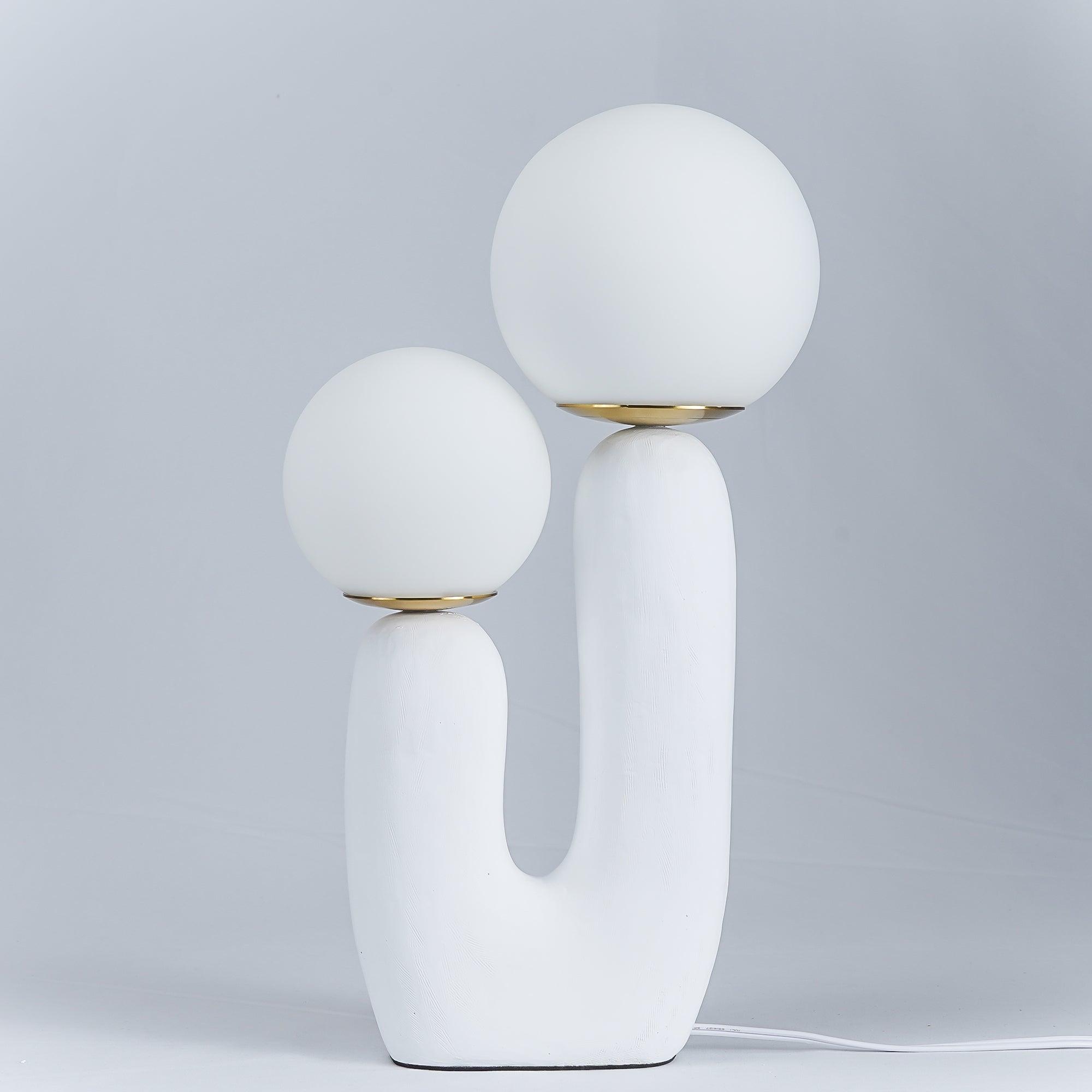 Oo Table Lamp, White Glass Globe Shade, Ceramic Body, G9, Plug-In