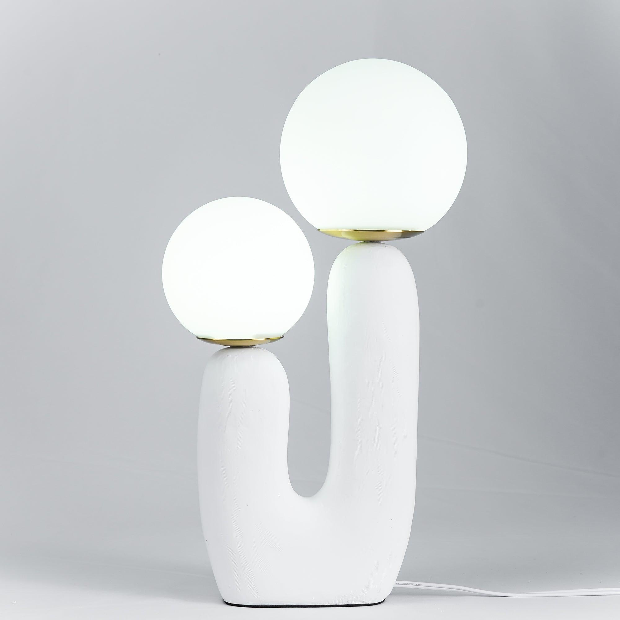 Oo Table Lamp, White Glass Globe Shade, Ceramic Body, G9, Plug-In