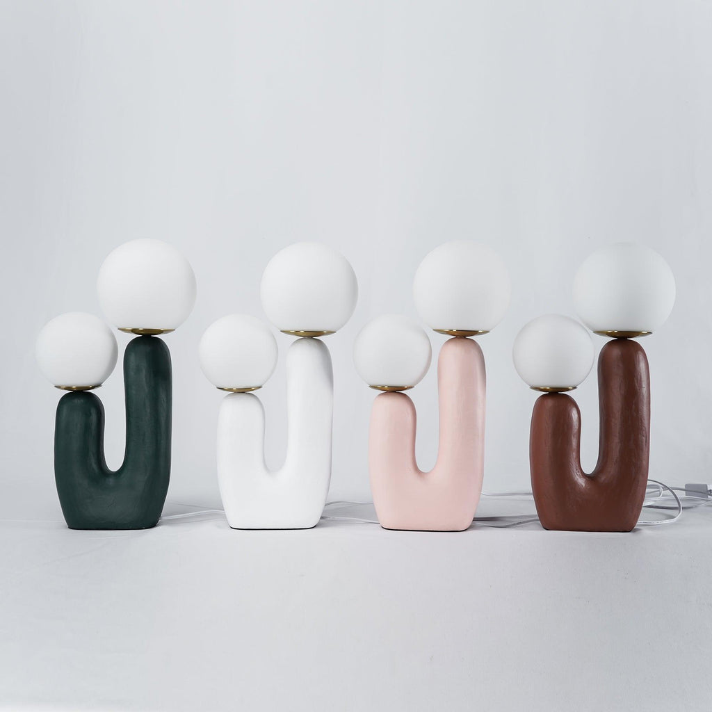 Oo Table Lamp, White Glass Globe Shade, Ceramic Body, G9, Plug-In