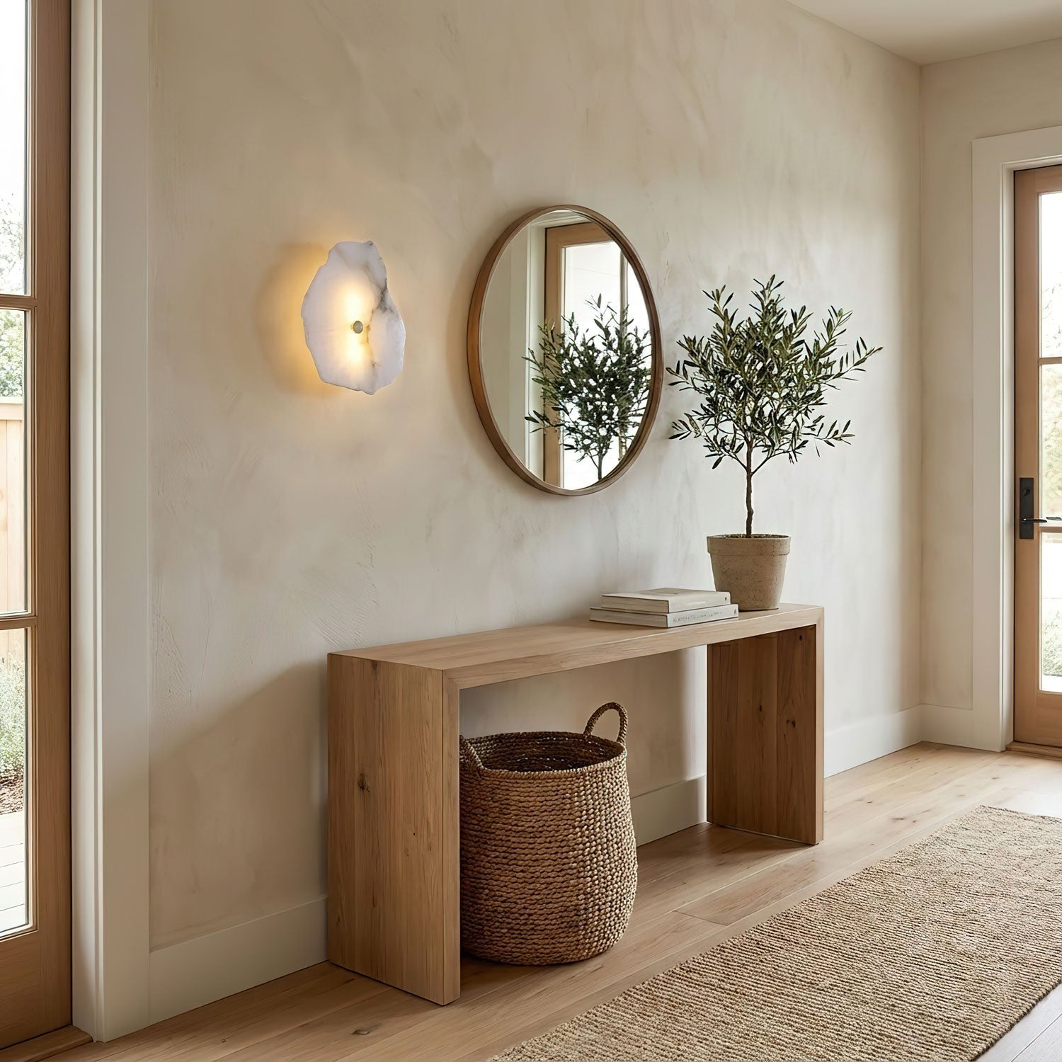 Petra Wall Sconce, Genuine Alabaster Shade, Gold Finish, Integrated LED