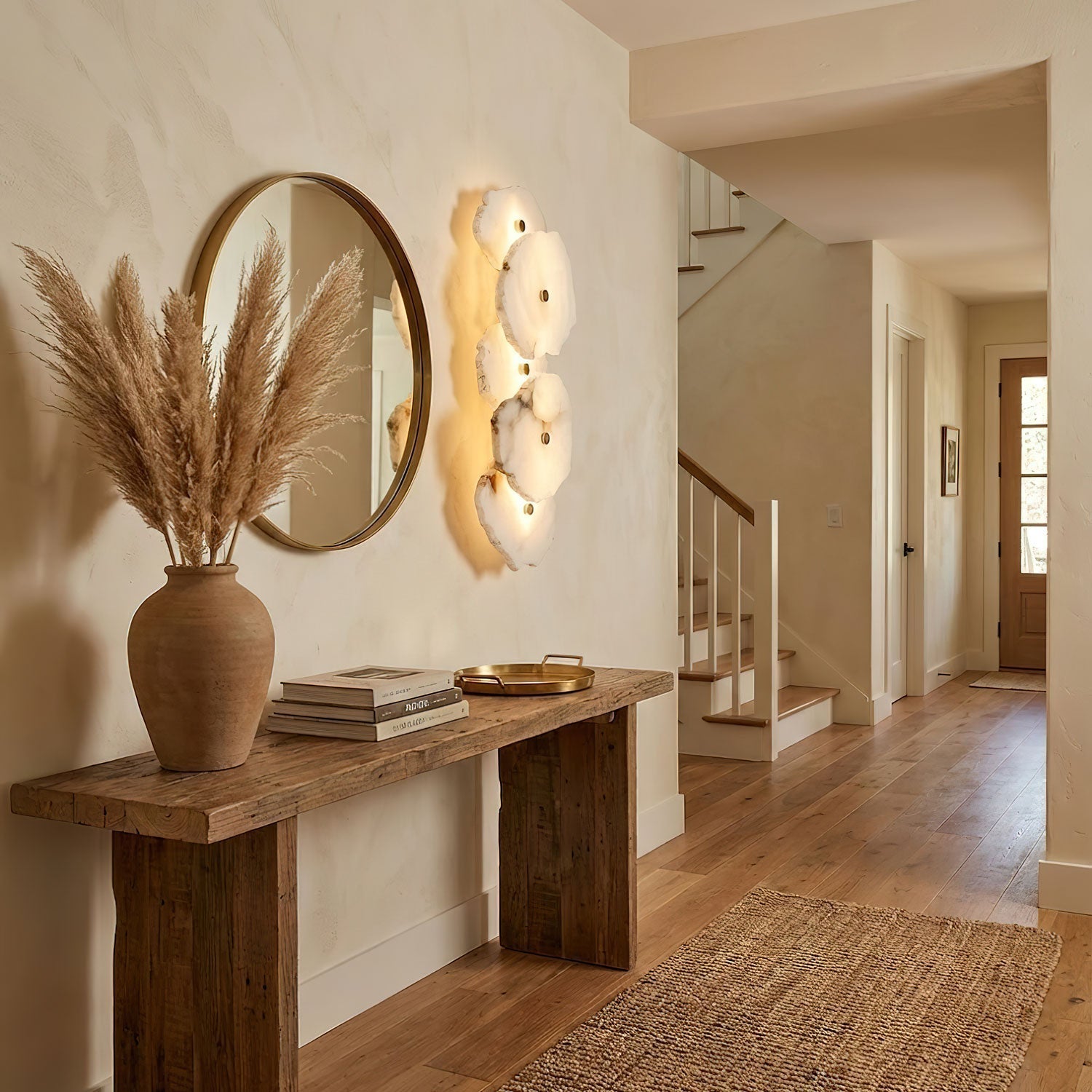 Petra Wall Sconce, Genuine Alabaster Shade, Gold Finish, Integrated LED