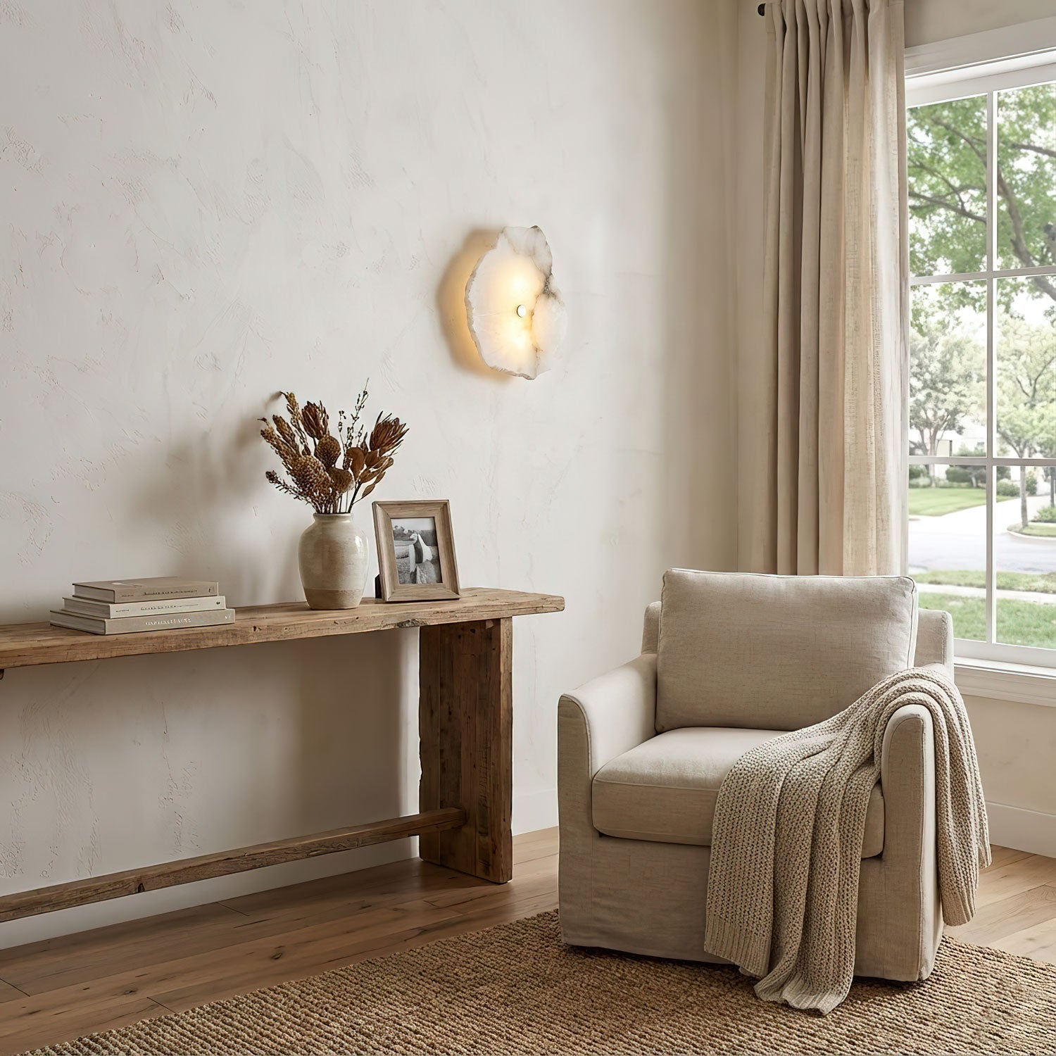 Petra Wall Sconce, Genuine Alabaster Shade, Gold Finish, Integrated LED