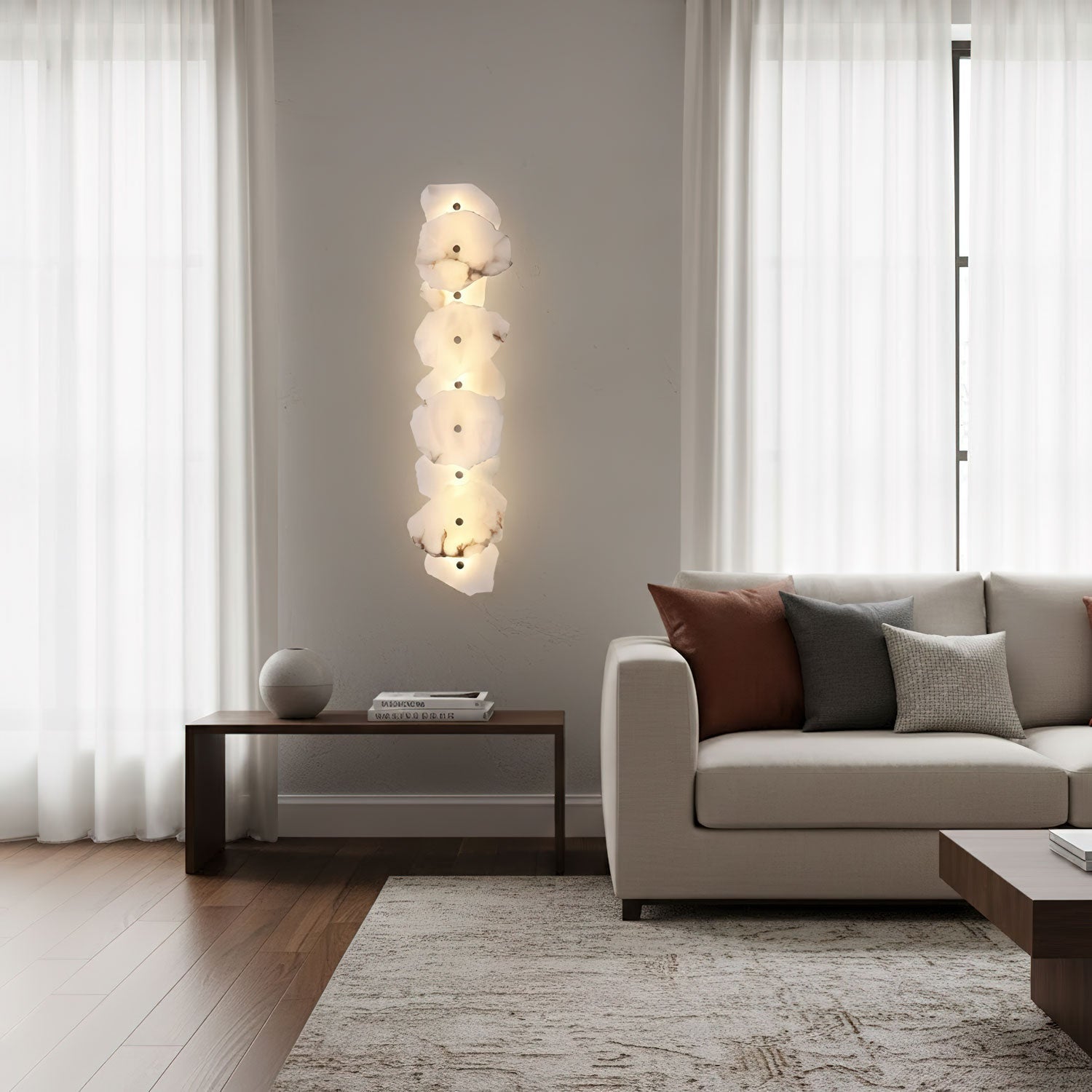 Petra Wall Sconce, Genuine Alabaster Shade, Gold Finish, Integrated LED