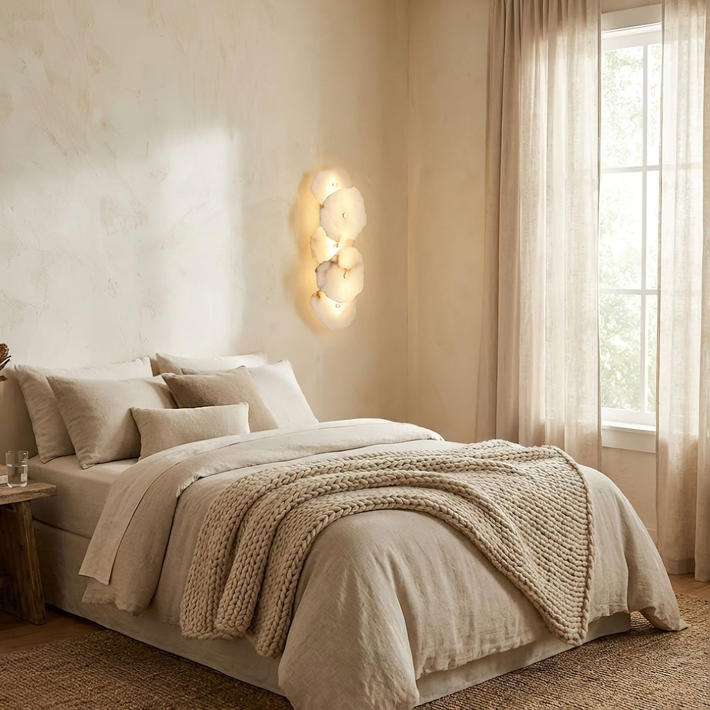 Petra Wall Sconce, Genuine Alabaster Shade, Gold Finish, Integrated LED