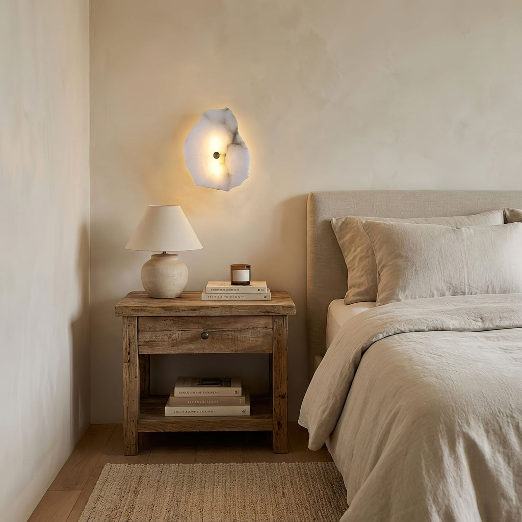 Petra Wall Sconce, Genuine Alabaster Shade, Gold Finish, Integrated LED