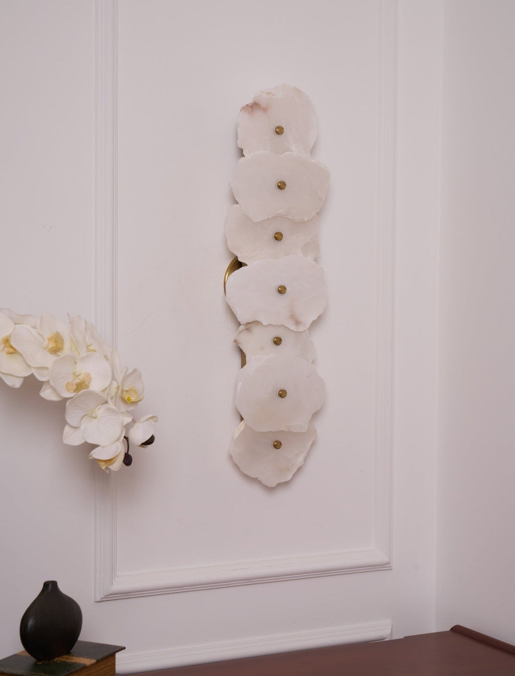 Petra Wall Sconce, Genuine Alabaster Shade, Gold Finish, Integrated LED