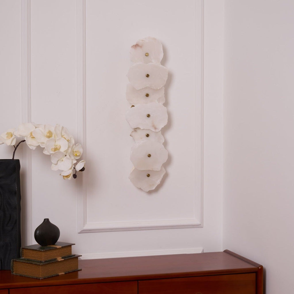 Petra Wall Sconce, Genuine Alabaster Shade, Gold Finish, Integrated LED
