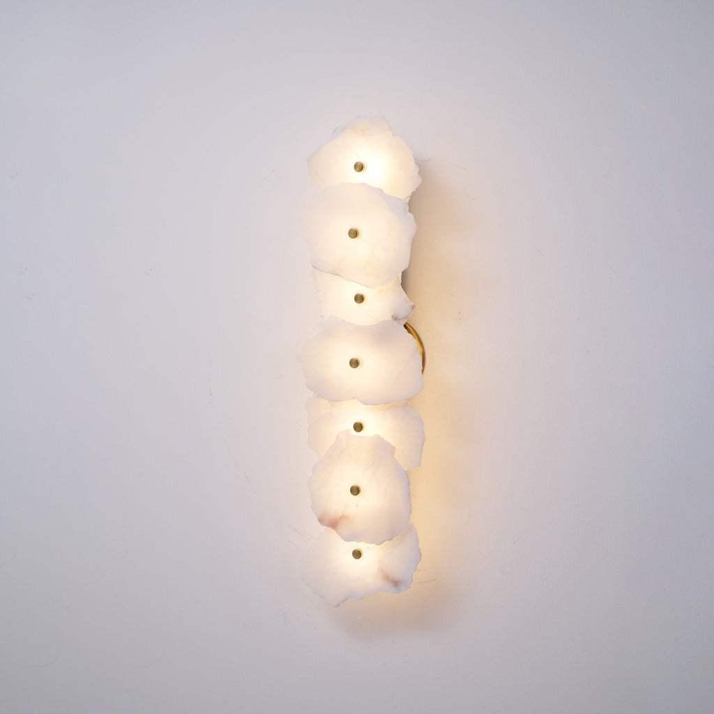 Petra Wall Sconce, Genuine Alabaster Shade, Gold Finish, Integrated LED