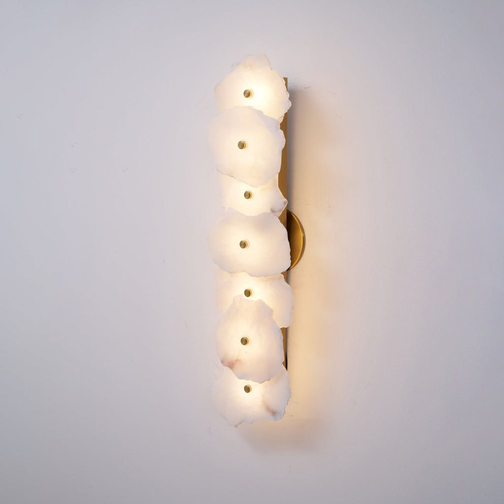 Petra Wall Sconce, Genuine Alabaster Shade, Gold Finish, Integrated LED