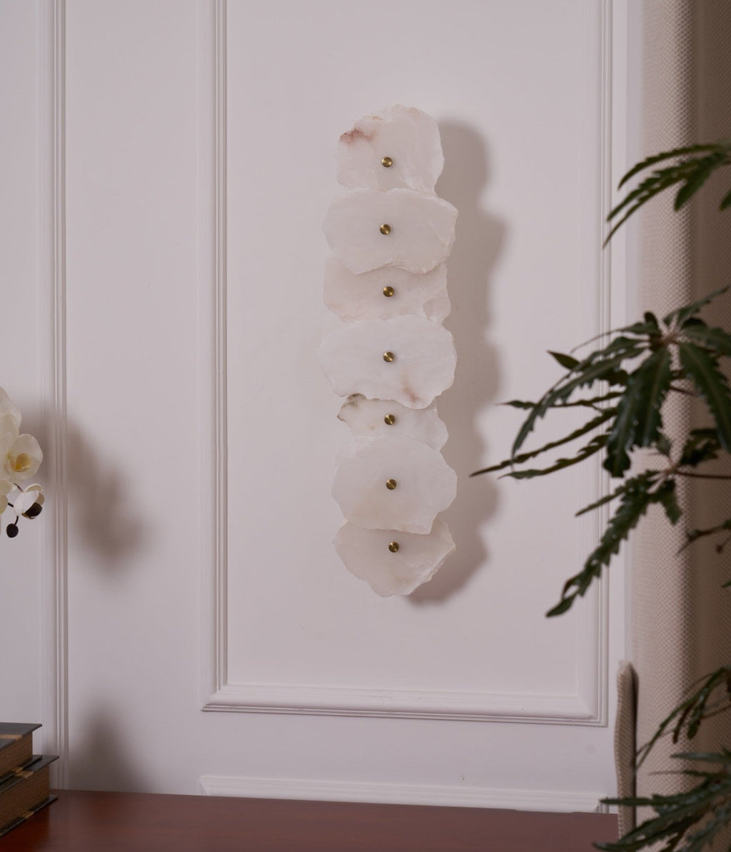Petra Wall Sconce, Genuine Alabaster Shade, Gold Finish, Integrated LED