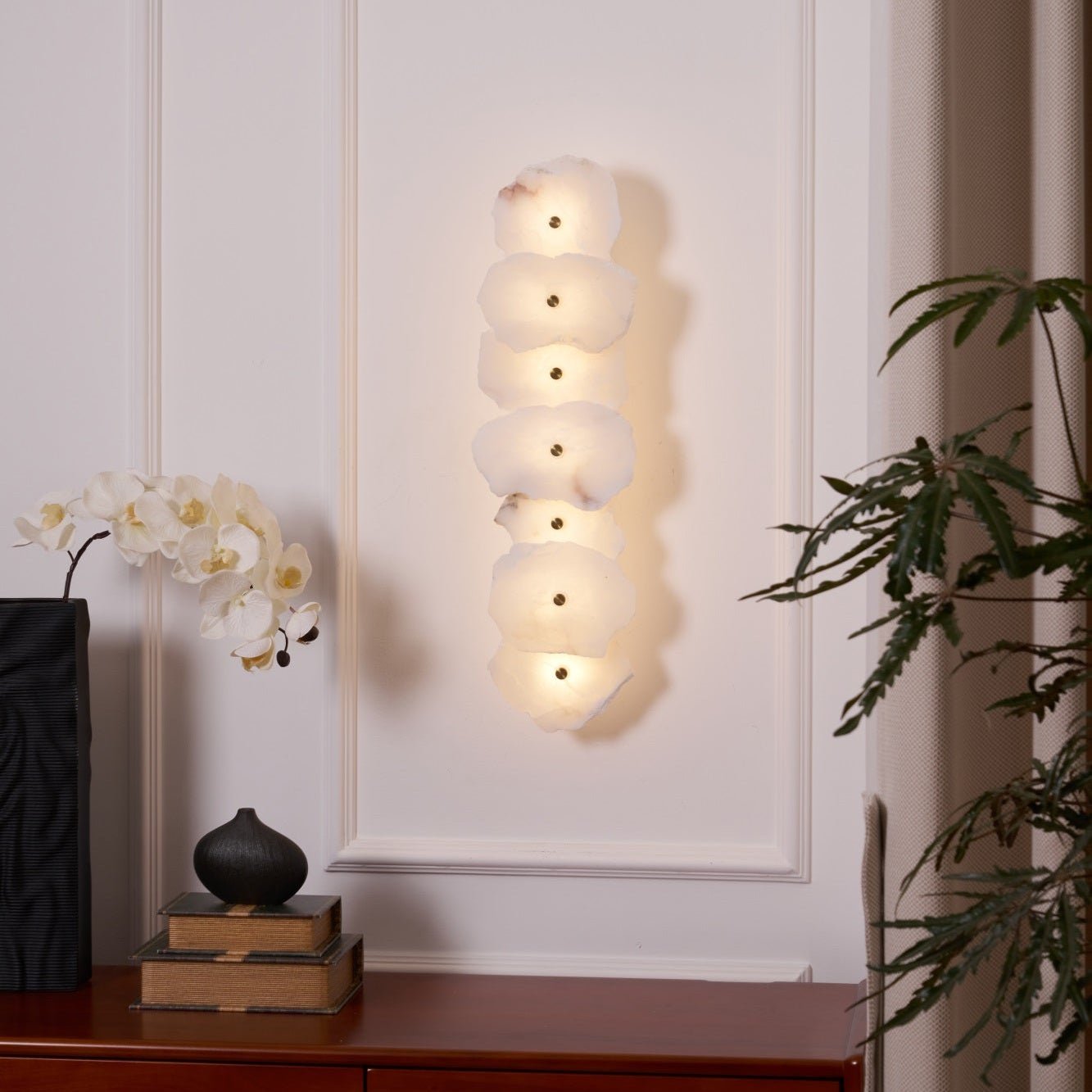 Petra Wall Sconce, Genuine Alabaster Shade, Gold Finish, Integrated LED