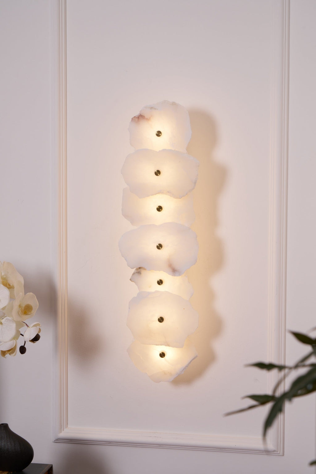 Petra Wall Sconce, Genuine Alabaster Shade, Gold Finish, Integrated LED