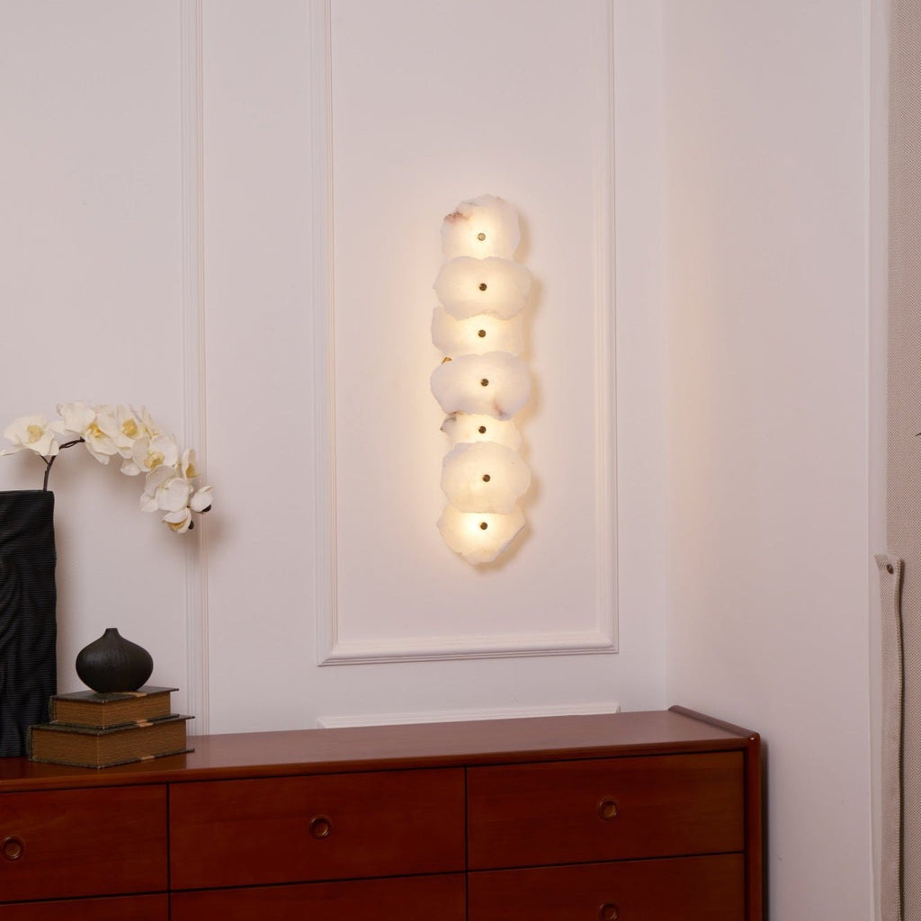 Petra Wall Sconce, Genuine Alabaster Shade, Gold Finish, Integrated LED