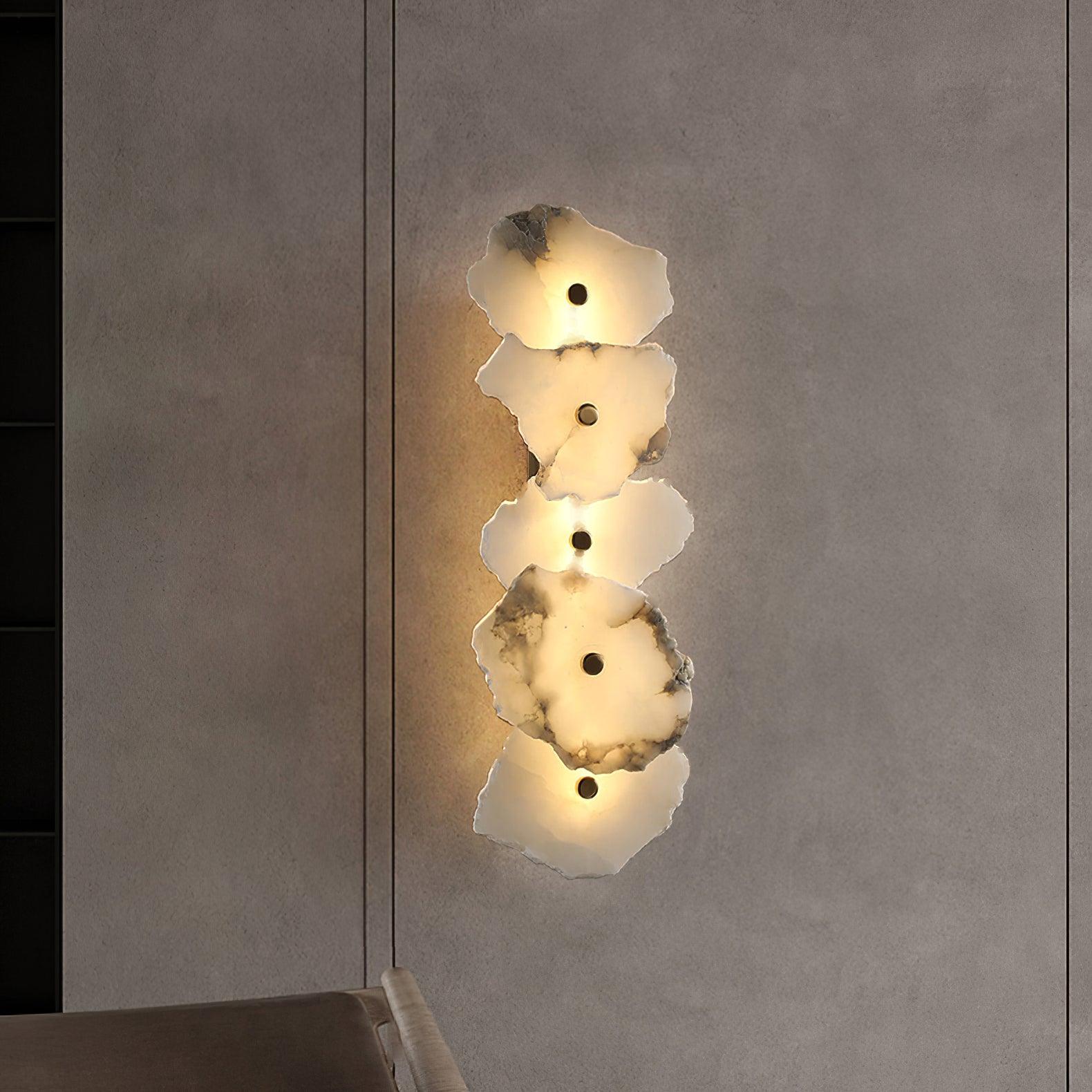 Petra Wall Sconce, Genuine Alabaster Shade, Gold Finish, Integrated LED