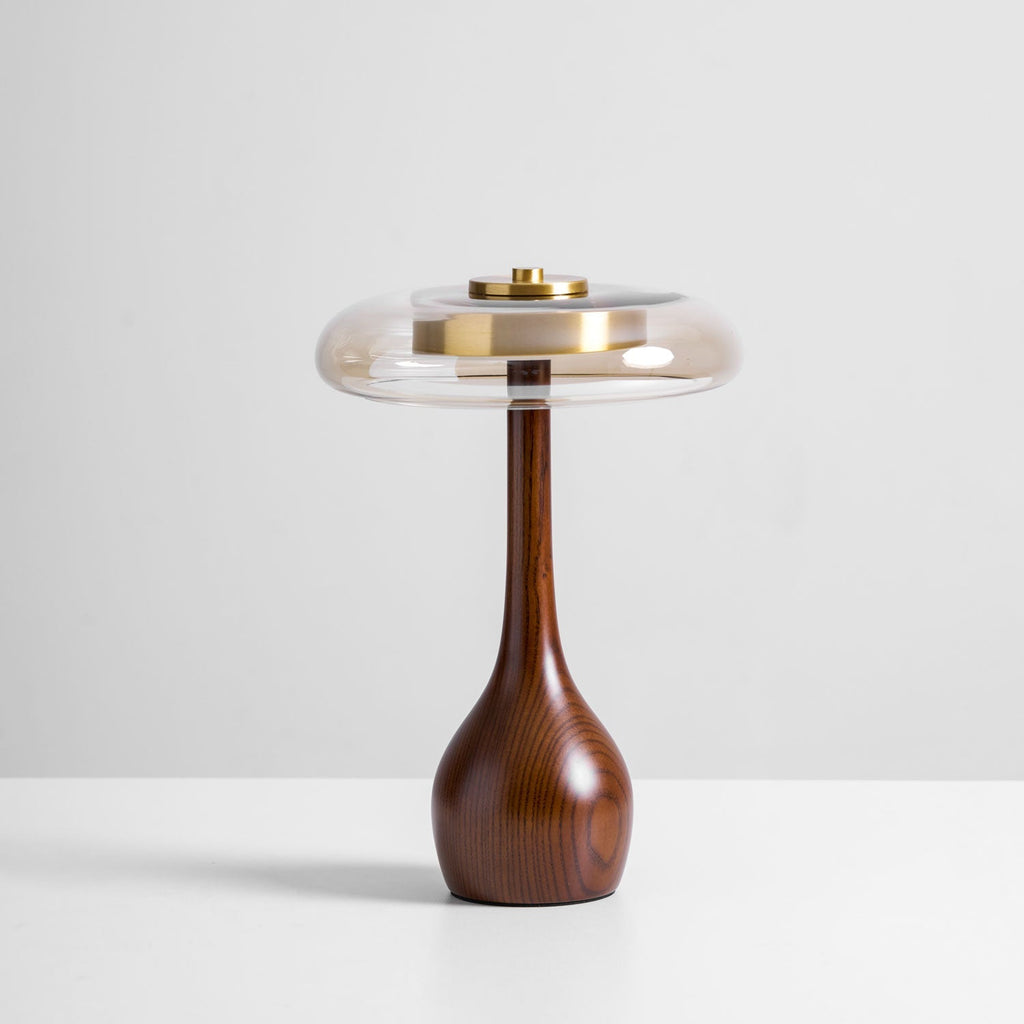 Sienna Table Lamp, Walnut Wood Base, Amber Glass Shade, LED