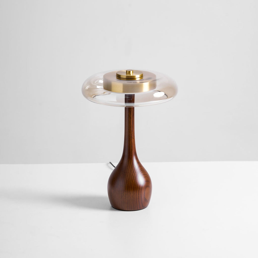 Sienna Table Lamp, Walnut Wood Base, Amber Glass Shade, LED