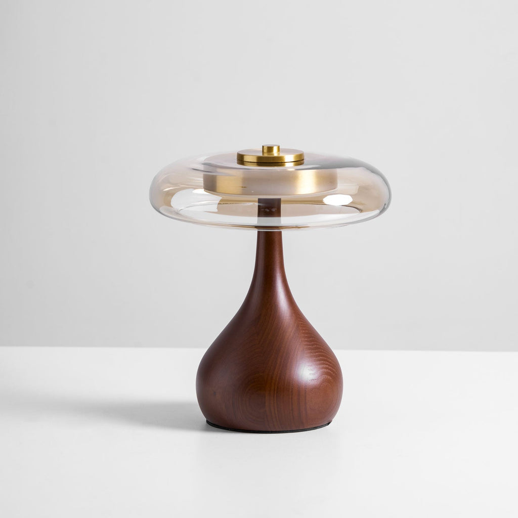 Sienna Table Lamp, Walnut Wood Base, Amber Glass Shade, LED