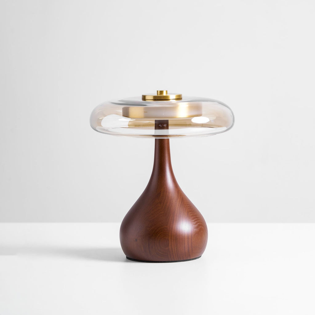 Sienna Table Lamp, Walnut Wood Base, Amber Glass Shade, LED